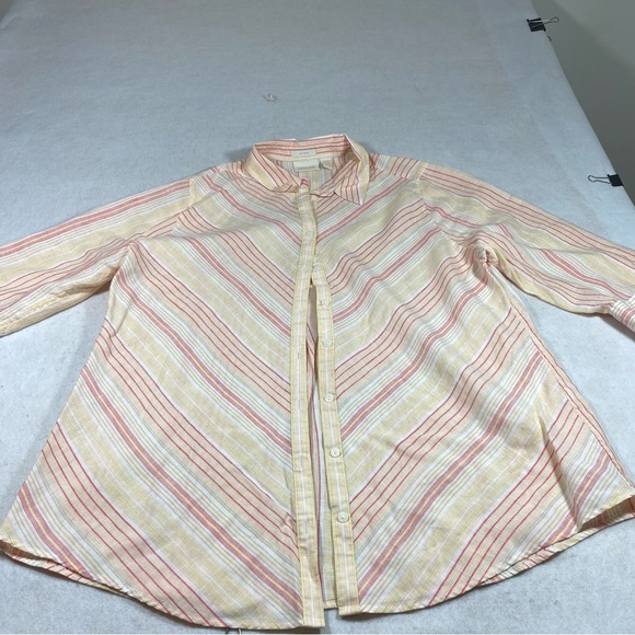 Chicos Linen Button Down Shirt Size 2.5 Striped Loose Tunic Sharkbite H… - Picture 10 of 10